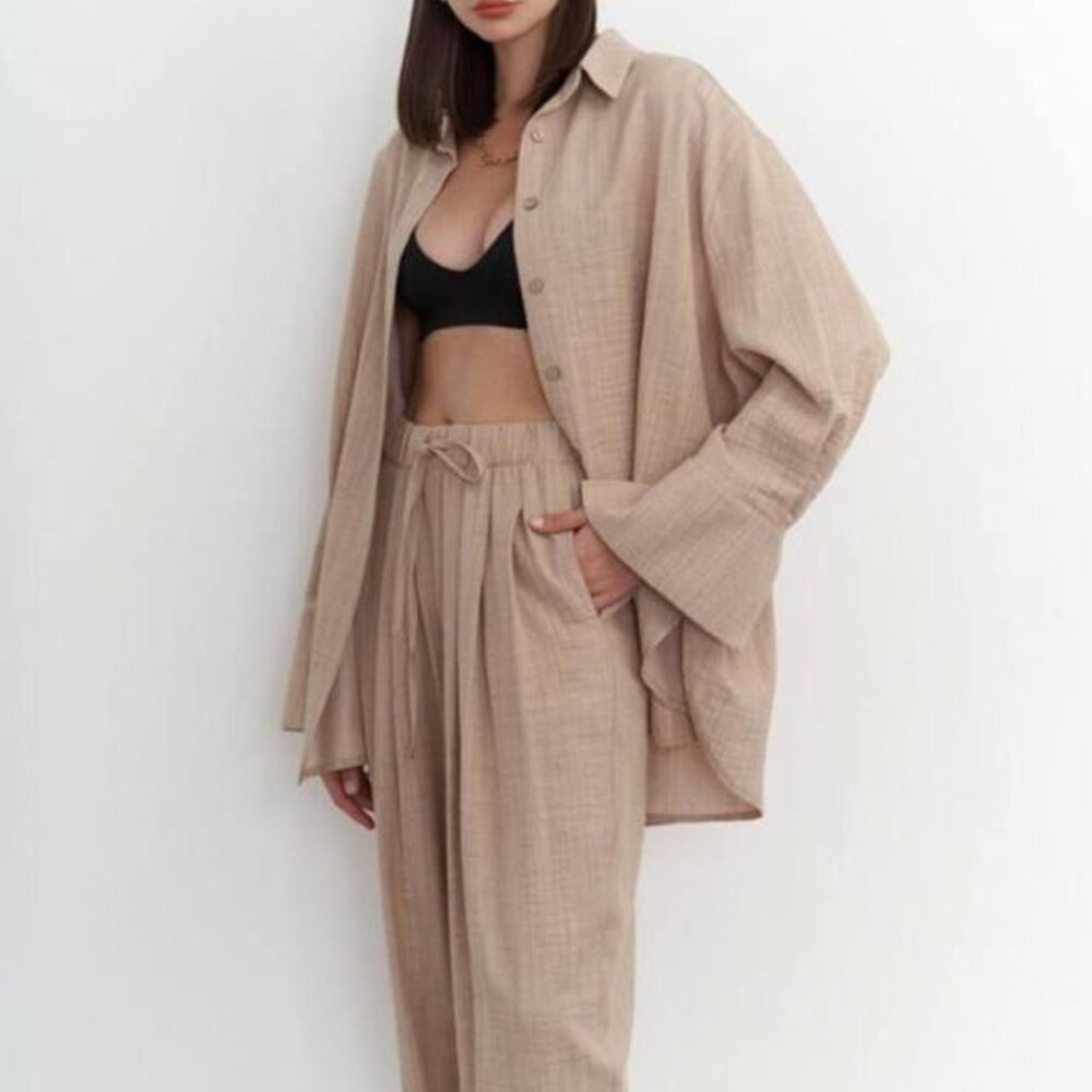 Olivia Linen Set in Tan